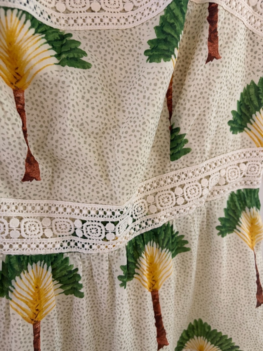 NWT Calypso St Barth Tiered Maxi Dress sz S Palm Tree Print Crochet Trim Cotton - Picture 2 of 4